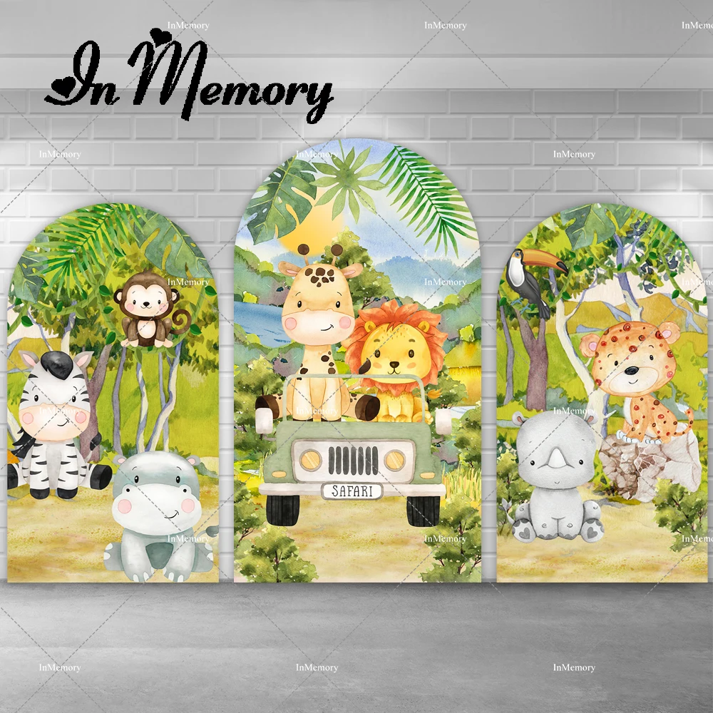 

Boys Safari Jungle Birthday Party Chiara Wall Arch Backdrop Forest Amimals Wild One Photography Background Doubleside Customized
