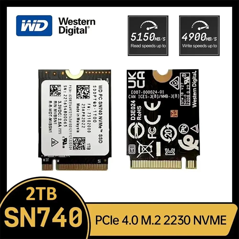 Western Digital-unidad de estado sólido WD SN740, 2TB SSD, M.2 2230 Gen4 PCIe 4,0 X4 NVMe, para Steam Deck Microsoft Surface ProX