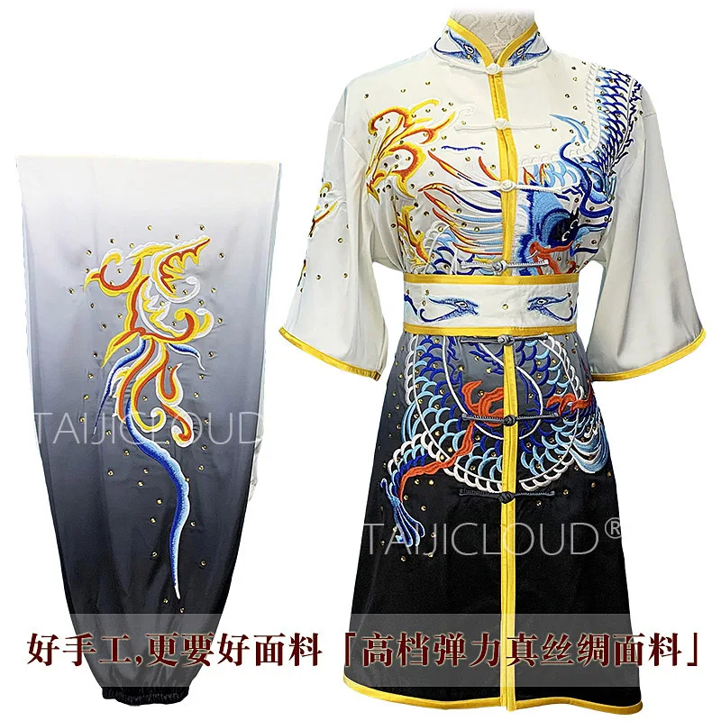 Customized Southern Long Fist Competition Martial Arts Performance Suit for Adults, Men and Women, with Dragon Embroidery.