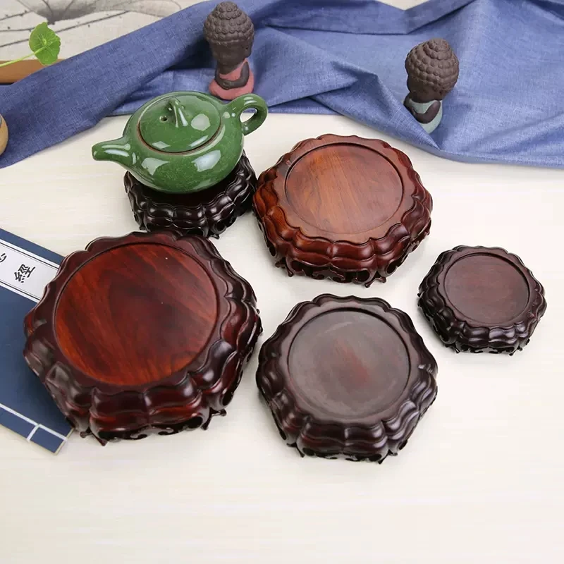 Red Wood Carving Crafts Stone Base, Whole Wood, High-Grade Vase, Flower Pot, Jingqi Stone, Teapot Decoration Base