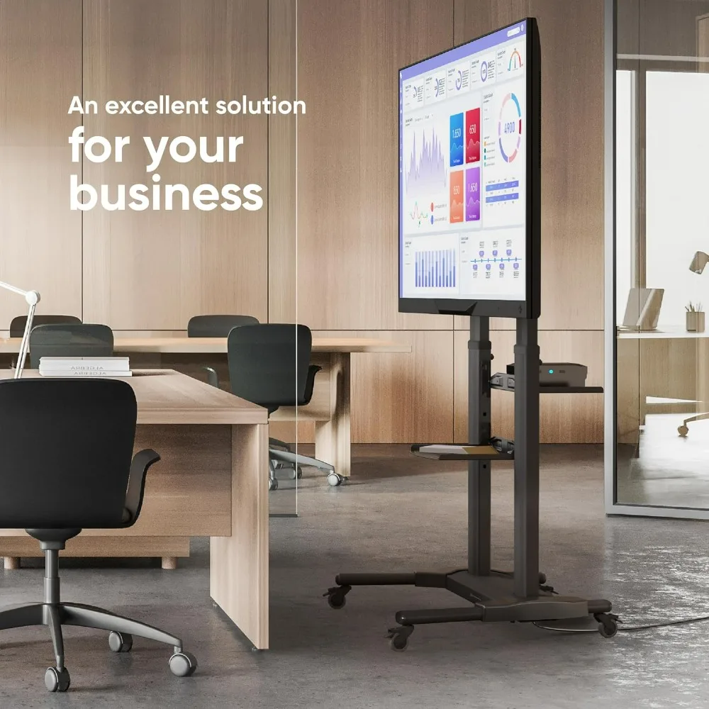 Aluminum TV Stand with Wheels for 40-80 Inch Screens, Adjustable Height, Up to 144 lbs Capacity