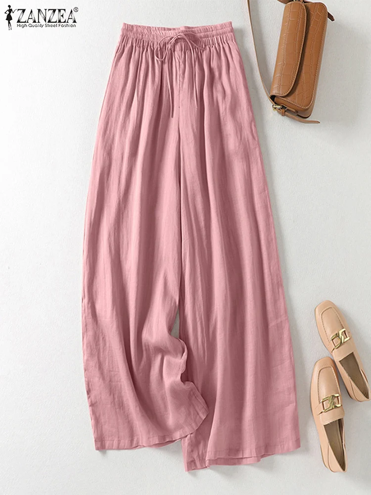 

Женские повседневные свободные брюки ZANZEA, повседневные широкие брюки с эластичной завышенной талией, лето 2024