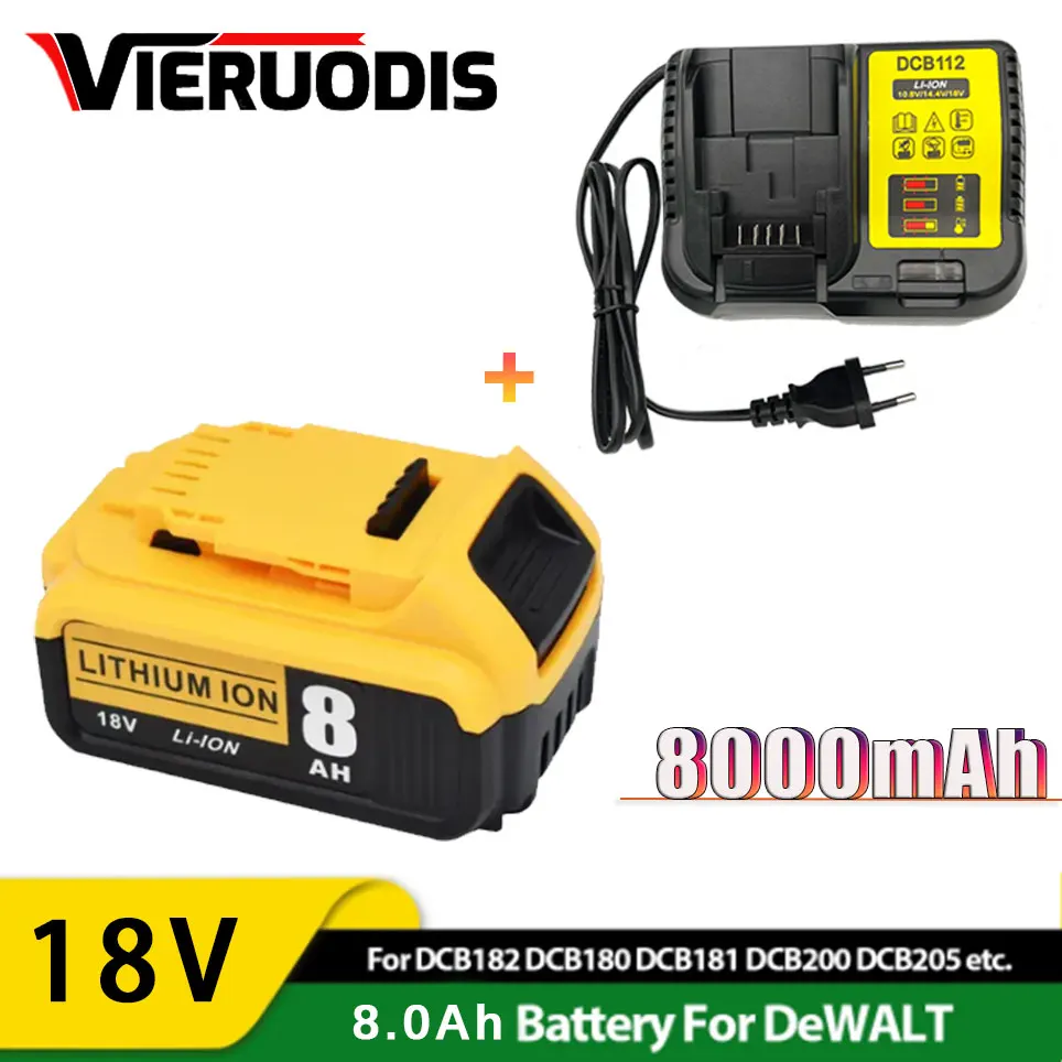 

18V 5Ah 6Ah 8Ah 18650 Lithium Battery for DeWalt power Tools DCB184 DCB200 rechargeable electric tool set 20v 6000mah Battery