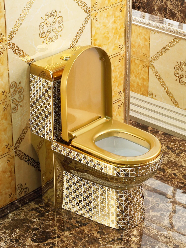 

Hotel Luxury Theme Toilet Mosaic Golden Ceramic Toilet One-piece Color Flush Toilet Bathroom Siphon Closestool Sanitary Ware