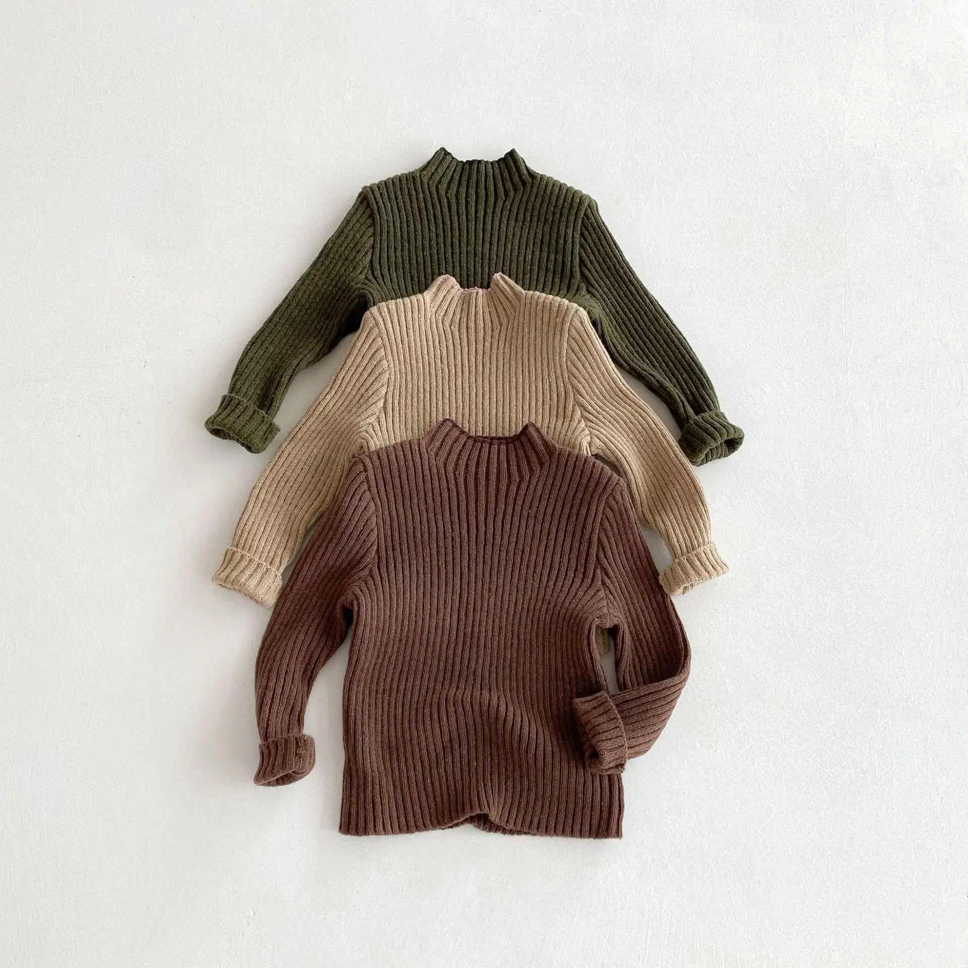 Kids Turtleneck Sweaters Solid Color Knit Pullover