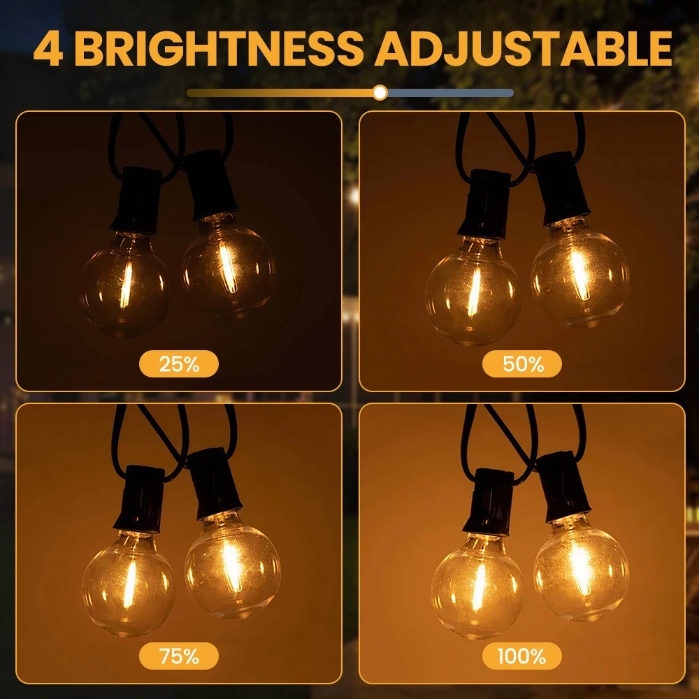 Outdoor String Lights 18M-35M G40 Bulbs IP44 Waterproof Dimmable Hanging Connectable Outdoor Lights 24V Low Voltage with Remote - 4