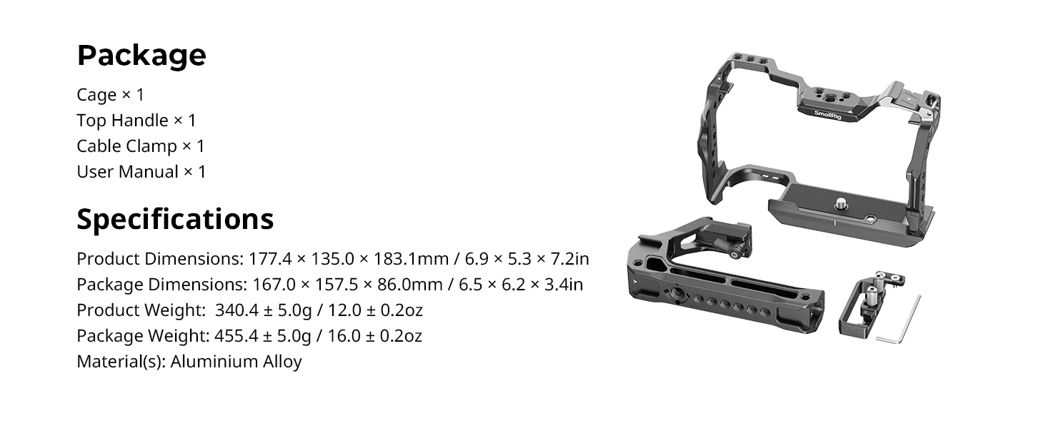 R6 Mark II Camera Cage Kit for Canon EOS R6 Mark II with Top Handle Cable Clamp