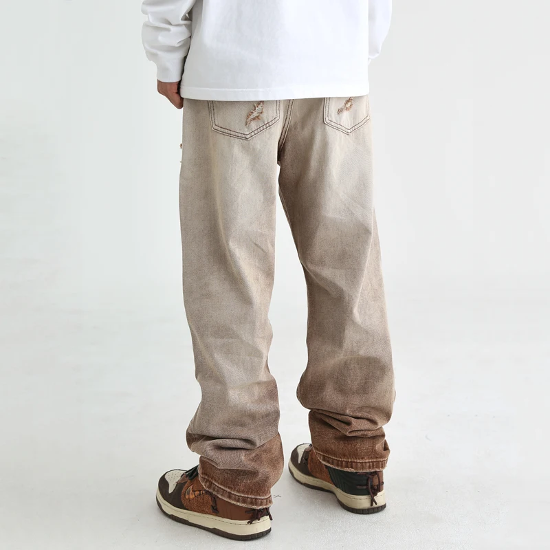 Fashion Denim Jeans Mens Destoryed Holes Zipper Straight Jeans Hip Hop Streetwear Spring Summer Casual Joggers Jeans Men Pants