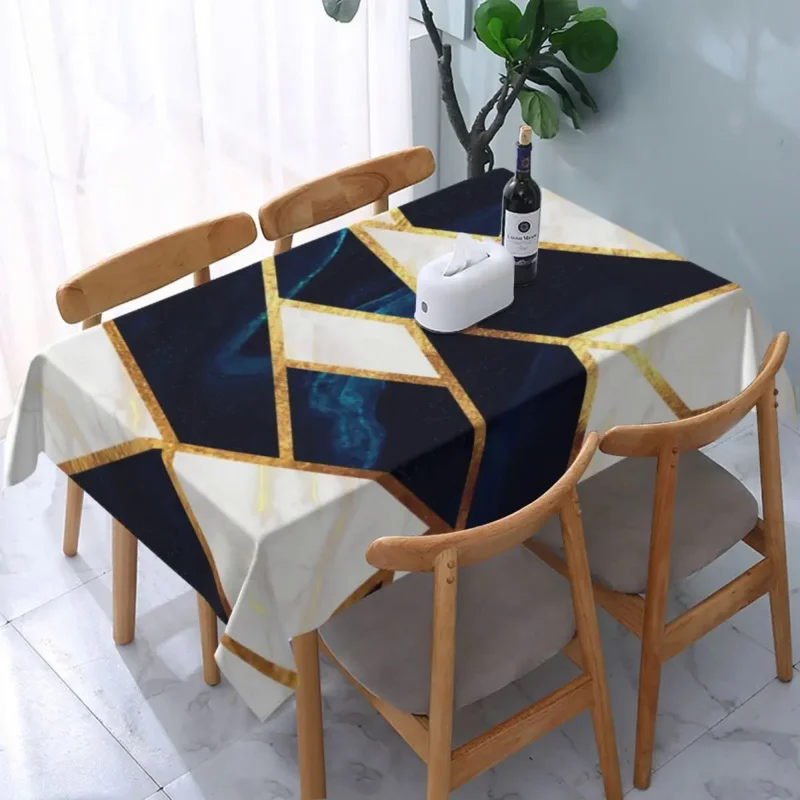 

Waterproof Navy Gold Stone Geometric Marble Texture Tablecloth Backing Elastic Edge Table Covers Modern Abstract Table Cloth