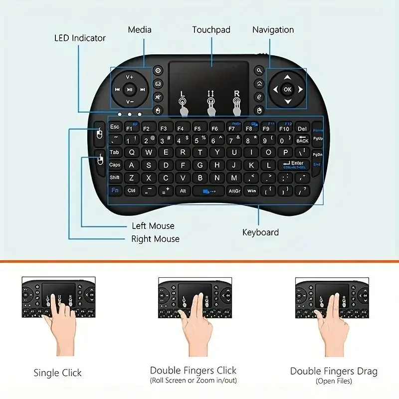 Mini Wireless Keyboard with Touchpad and Air Mouse Control