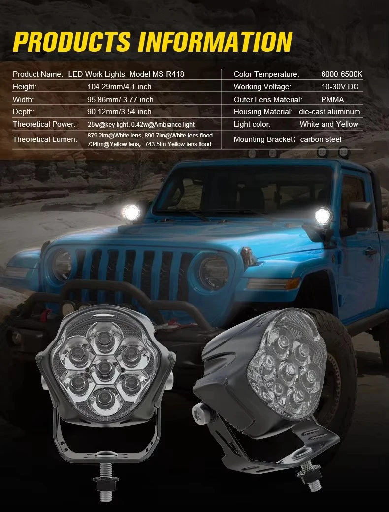 Off-Road Lighting Accessories 4x4 LED Driving Work Lights 12V 24V Working Lamps for Jeep Wrangler JK JL SUV 4WD Pick-Up Trucks detail image 1