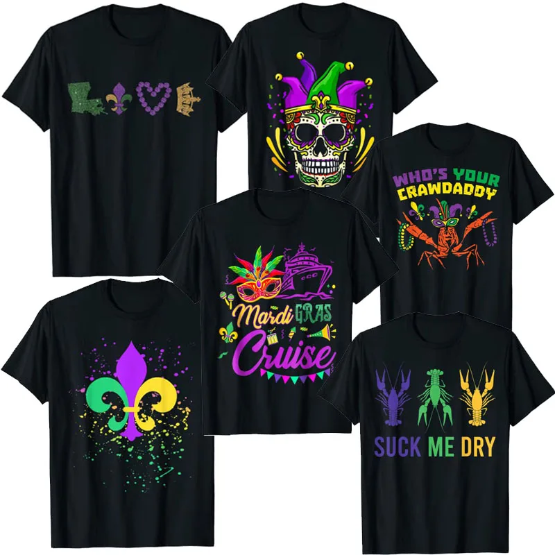 Mardi Gras Glitter Effect Fleur-De-Lis Paint Splatter Camicie Funny Sugar Skull Whos Your Crawdaddy Crawfish Jester Beads T-Shirt