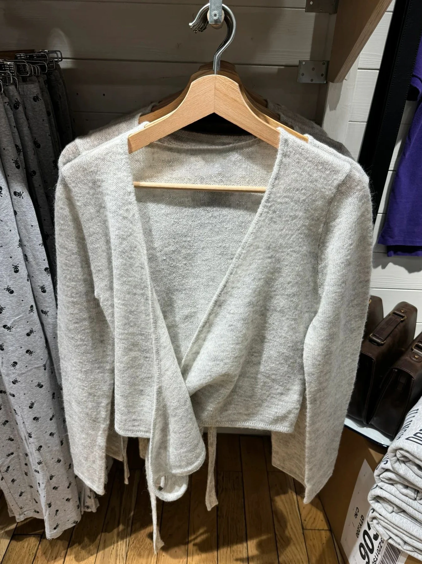 Gray Lace-up Knitted Long Sleeve T-shirt Cardigan Autumn V-neck Cotton Casual Smock Solid Simple Sweet Wrap Tee Crop Tops Y2k 3