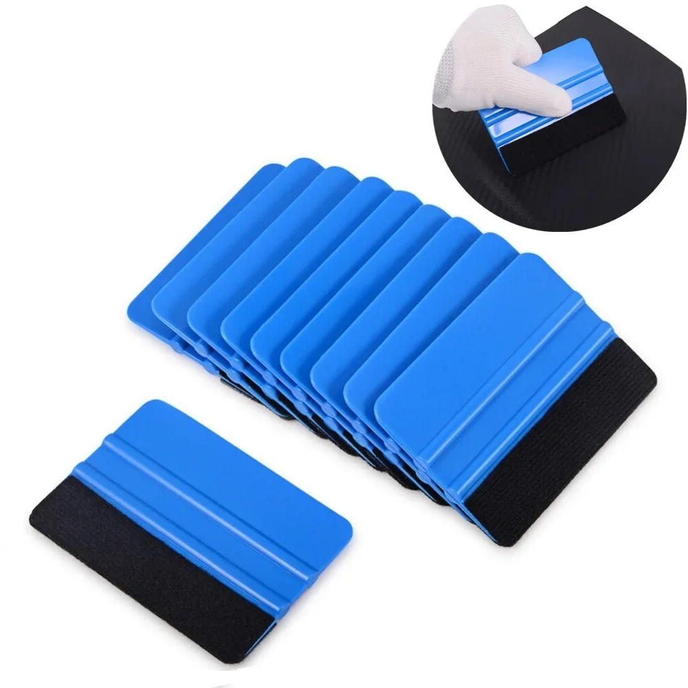 1Pcs Auto Styling Vinyl Carbon Fiber Window Ice Remover Cleaning Wash Car Scraper with Felt Squeegee Tool Film Wrapping 10x7cm