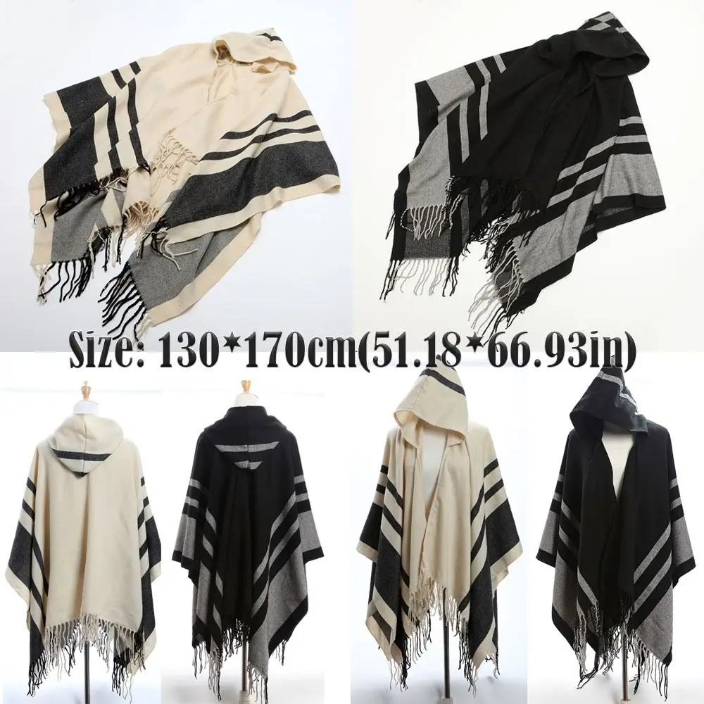 Womens Winter Warm Fleece Shawl Hooded Imitation Cashmere Wraps Scarf Thicken Shawl Cape