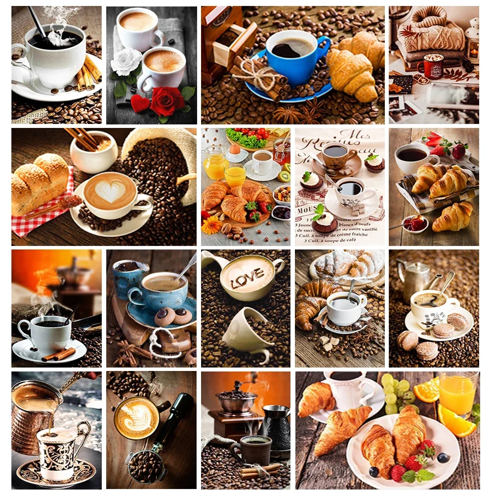 DIY 5D 다이아몬드 페인팅 주방 레스토랑 다이아몬드 자수 빵 커피 그림, 라인석 모자이크 크로스 스티치 키트, 홈 데코 