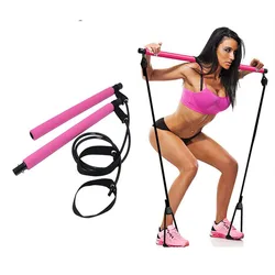Portable Fitness Bar with Resistance Bands for Yoga, Pilates, and Full-Body Workouts (YJ24-Pink)