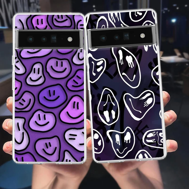 Fashion Simple Smile Face Couple Phone Case Cover - Transparent TPU Shell