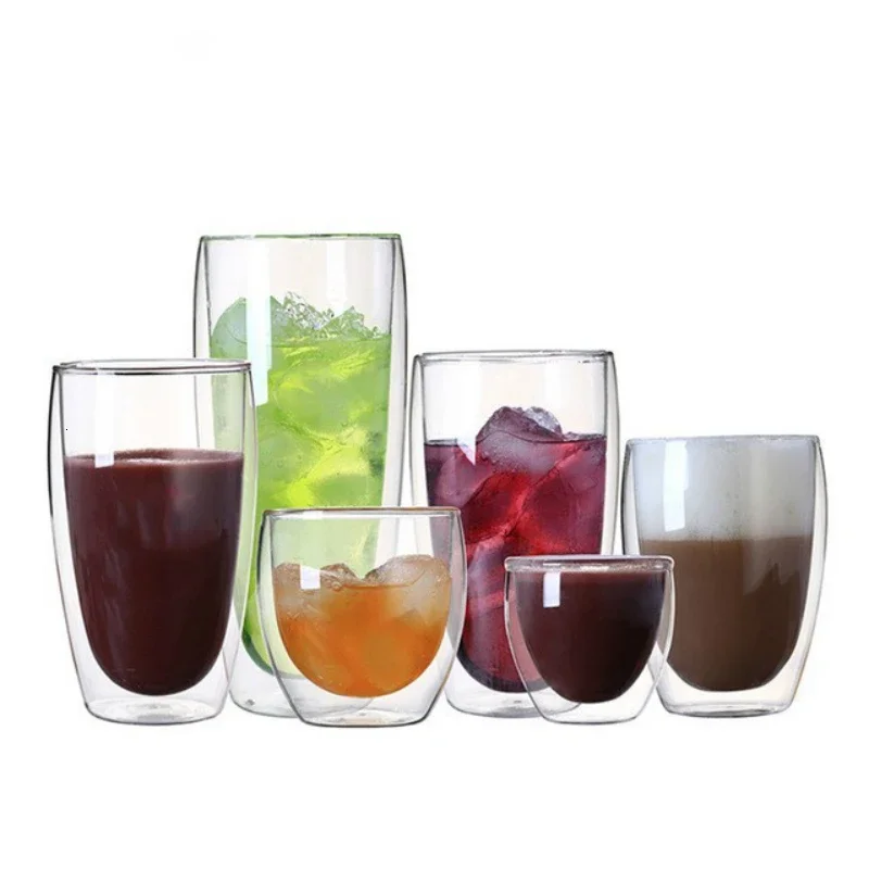 Double Wall Glass Cup 80/150/250/350/450ml Beer Coffee Water Cups Heat Resistant Transparent Cup Wine Mug Drinkware Tumbler Cups