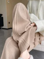 Knitted Wide Leg Pants for Women Fashion Comfort Thick Warm Cashmere Women's Pants Autumn Winter Elastic High Waist Black Pants