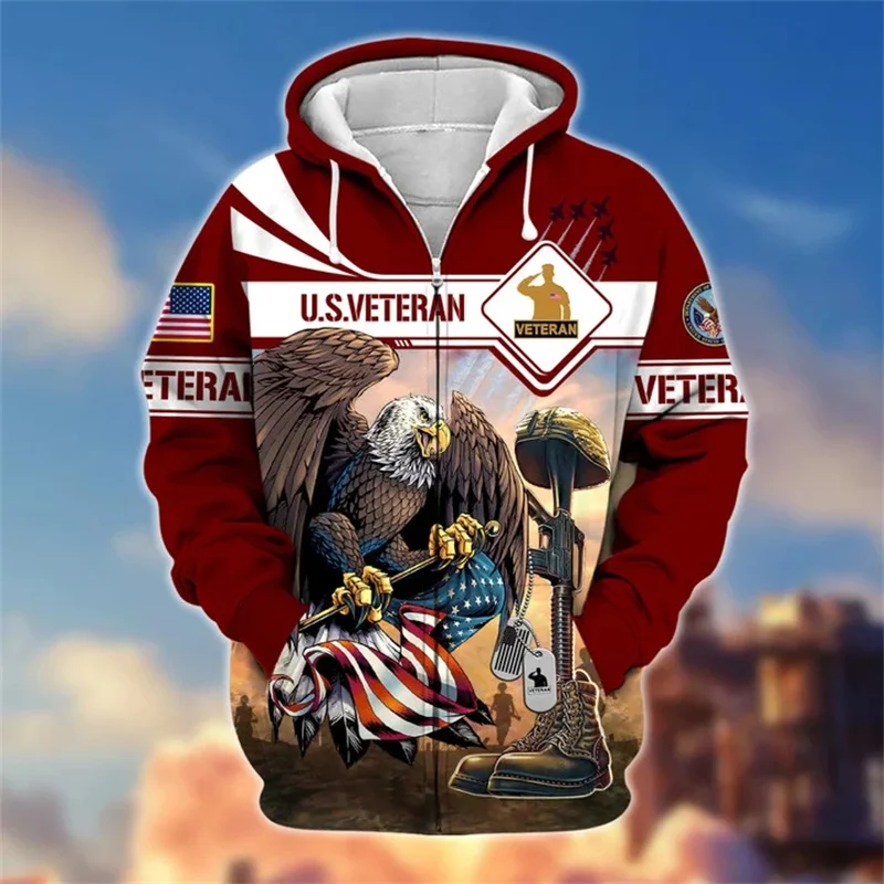 

New Autumn 3D United States Solider Armys Veterans Printing Zip Up Hoodies Kid Fashion Cool Zip Up Hoodie Vintage Streetwear Top