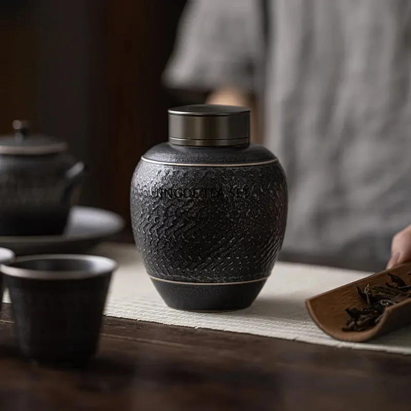 Large capacity ceramic tea storage tank coarse ceramic sealed moisture-proof tea set accessories process tea storage jar