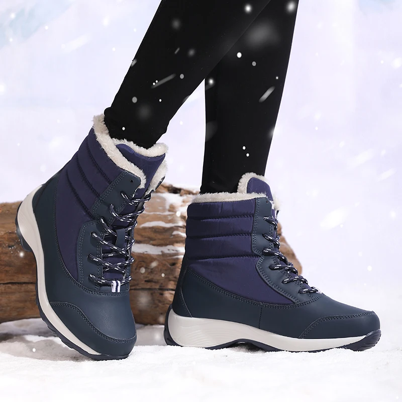 New Winter Women Boots High Quality Warm Snow Boots Lace-up Fashion Comfortable Ankle Boots Outdoor Waterproof Hiking Boots