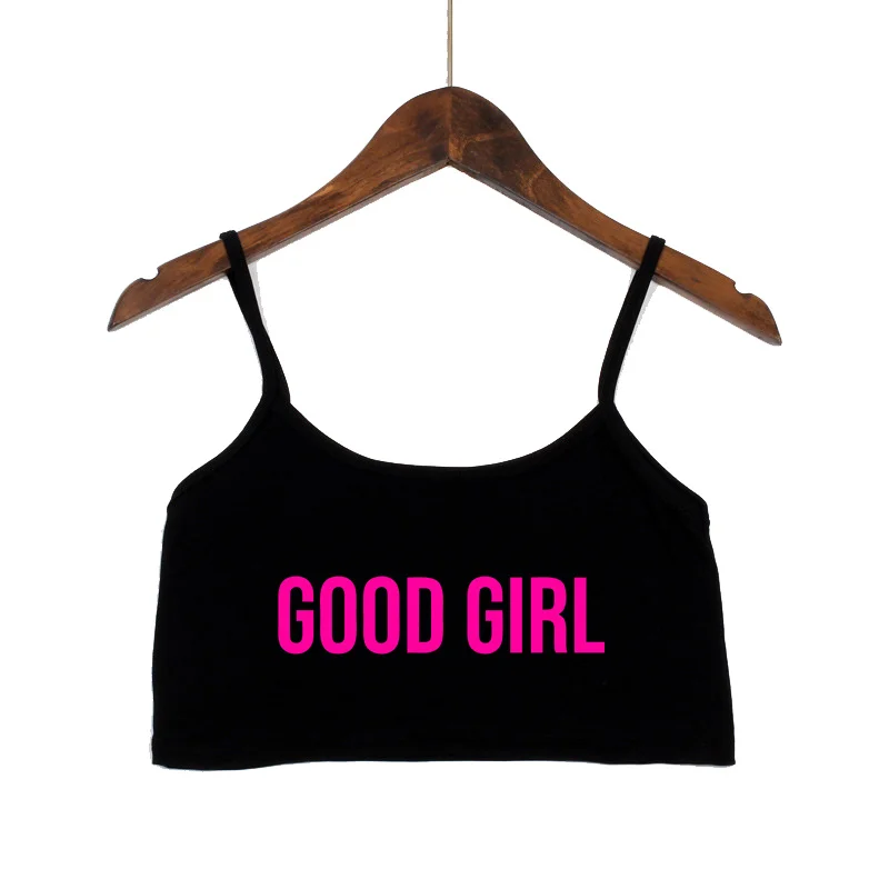 GUTES MÄDCHEN Rosa Buchstaben Drucken Sommer frauen Crop Top Sexy Elastische Baumwolle Camis Ärmellose Kurze Tank Top Bar Tops Frauen – Detail 10