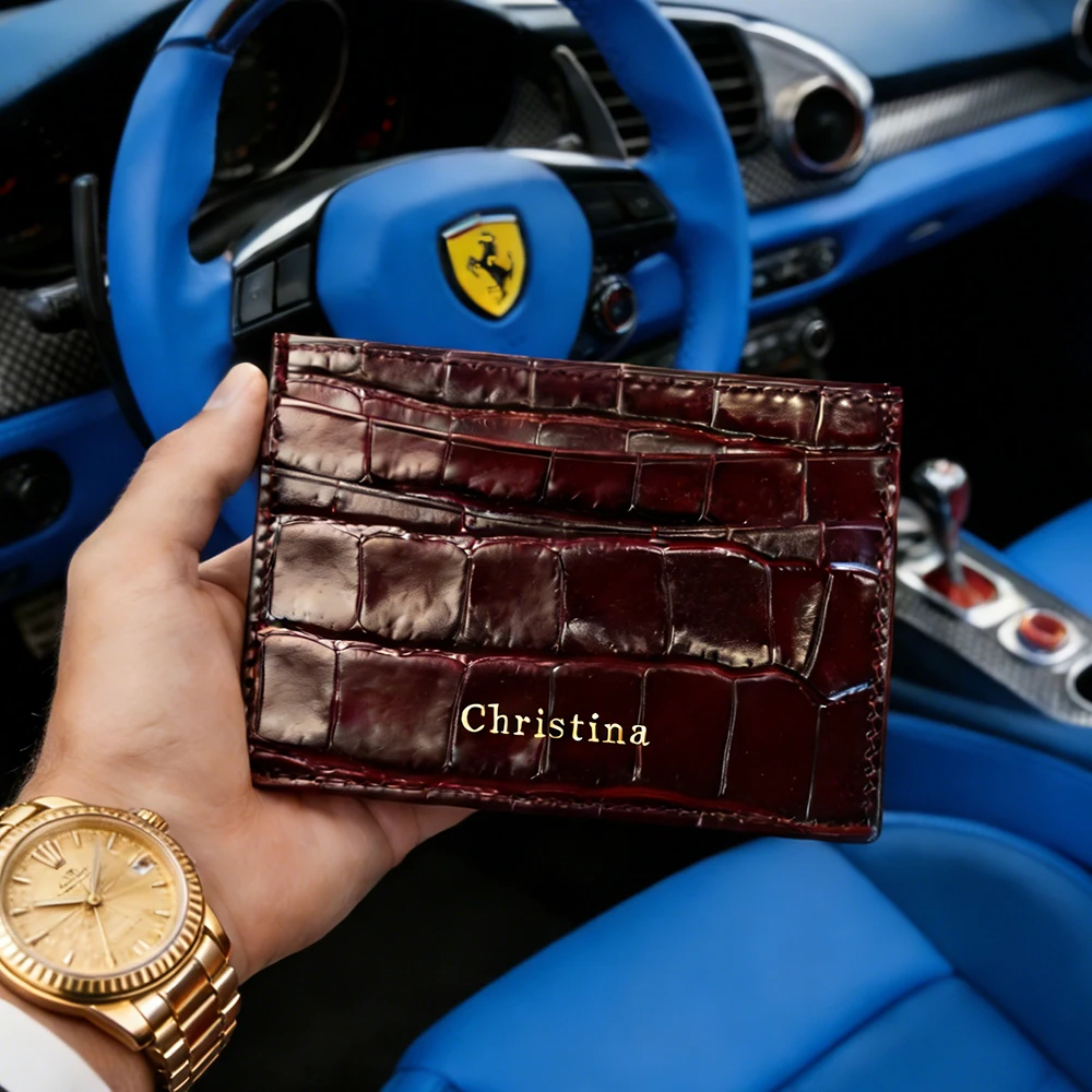 Custom Name Monogram Luxury Genuine Leather Men Wallet Card Holder Crocodile Pattern Gift for Girlfriend Boyfriend Friend Her