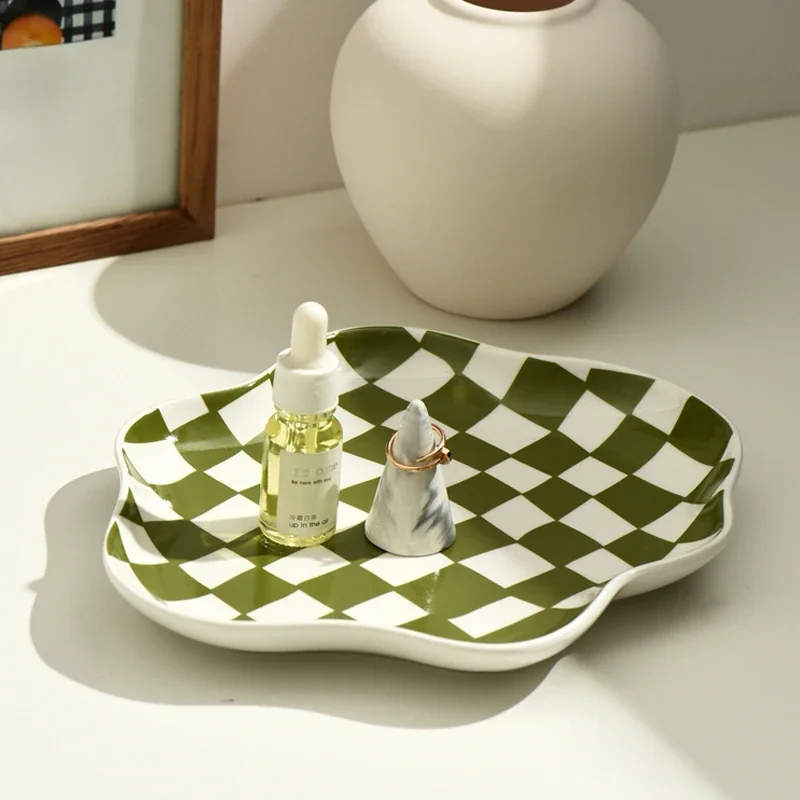 Nordic Chessboard Ceramic Plate Storage Tray Home Decoration Kitchen Supplies