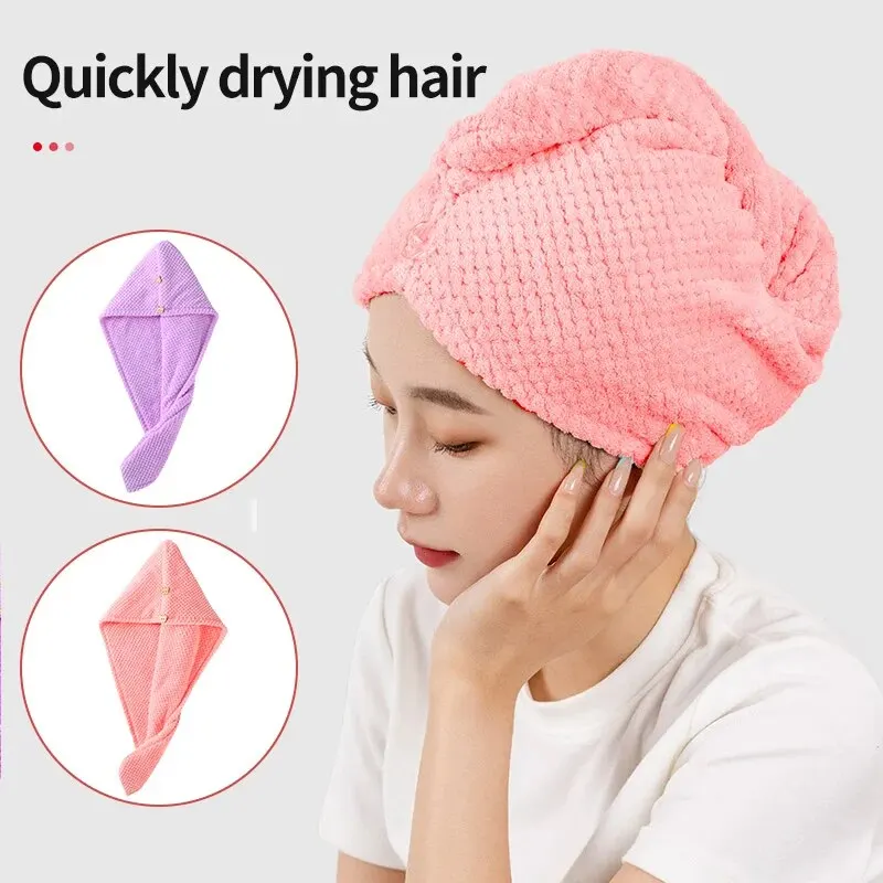 Dry Hair Cap Pineapple Grid Double Layer Thickened Head Wiping Quick Drying Female Absorbent Coral Towel Microfiber