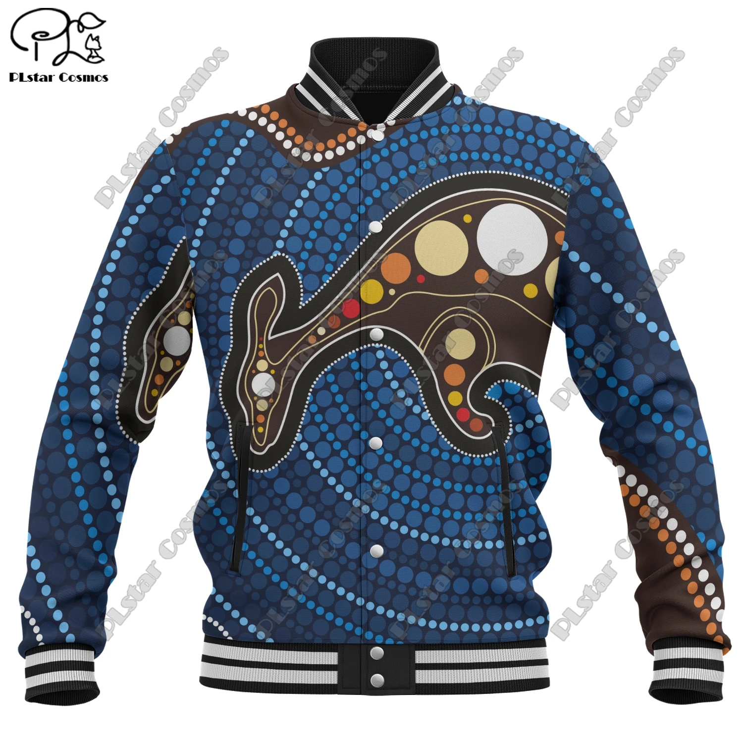 3D Pattern Design Australian Geco Kangaroo Platypus Sea Life Art Polka Dot Color Bomber Jacket Full Snap Button Jacket Unisex