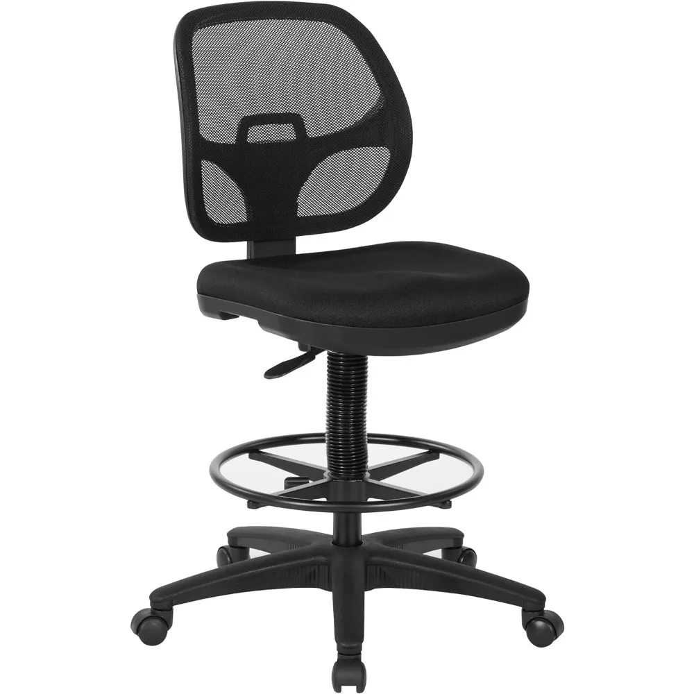 Series Deluxe Breathable Mesh Back Ergonomic Drafting Chair with Lumbar Support and Adjustable Footring, Black Fabric elbow asleep in the back deluxe edition 2cd dvd