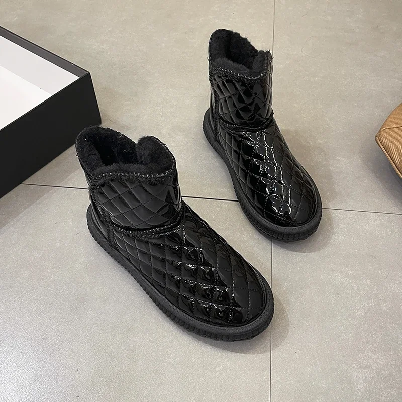 

Женские Теплые ботильоны на плоской подошве, уличные повседневные ботинки из хлопка, на платформе, с коротким плюшем, зимний сезон