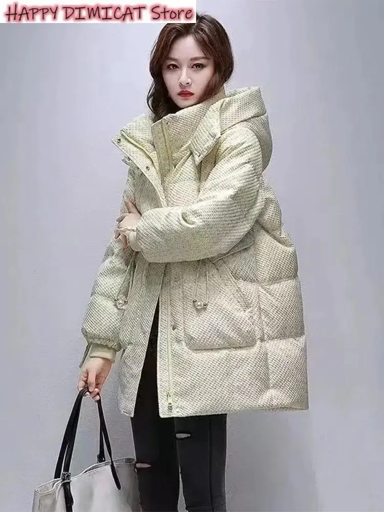 Hooded Thicken Snow Parkas Winter New Medium Length Hooded Jackets Women Cotton Padded Zip Up