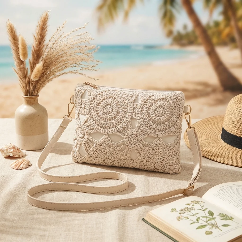 Nuova Borsa Intrecciata Stile Bohémien alla Moda con Chiusura a Cerniera, Borsa da Spiaggia Rettangolare Boho in Pelle PU, Borsa a Tracolla per Outfit da Vacanza