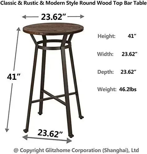 3 Piece Pub Table and Chairs Set Round Rustic Bar Height Top Table Adjustable Swive Hunter Bar Stools Bistro Diningroom