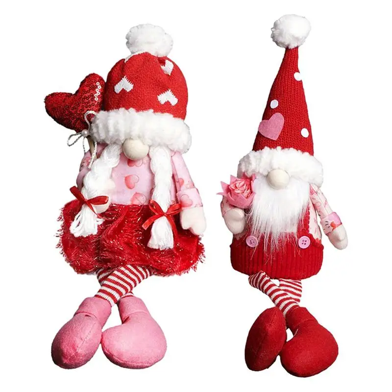

Valentines Day Gnome Cute Long Leg Red Heart and Rose Swedish Gnomes Handmade Faceless Doll Decorations for Home friends gifts