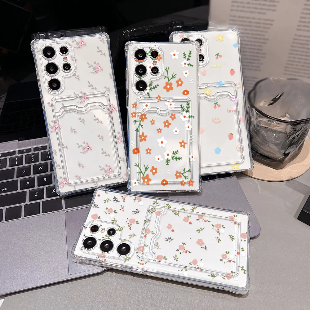 Floral Card Holder Soft TPU Phone Case Cover