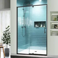 Shower Door, 44-48" W X 71" H, Semi-Frameless Sliding, 1/4" Clear Tempered Glass, Reversible Installat, Swing Glass Shower Door 1