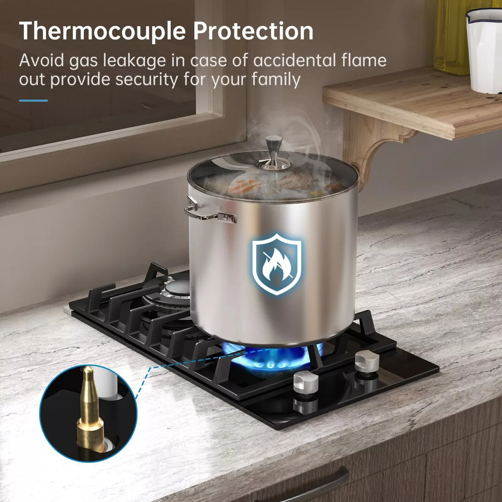 12 Inch Built-in with Thermocouple Protection, LPG/NG Dual Fuel Gas Cooktop 2
