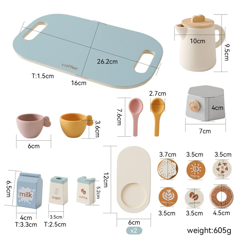 Wooden Afternoon Tea Set Toy Pretend Play Coffee Learning Role Play Game Girls Boys Gifts Early Educational Toys for Toddlers 6