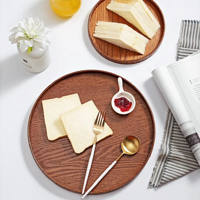 Solid Wood Round Dinner Plates Snack Fruit Dry Fruit Plate Handmade Sushi Tea Serving Tray Dessert Dinner Plate Tableware