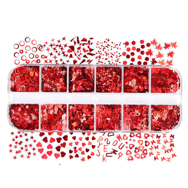 Valentines Empty Love Heart Nail Sequins Holographic Glitter Flakes Decor For DIY Accessories Designer Nail Supplies Tools