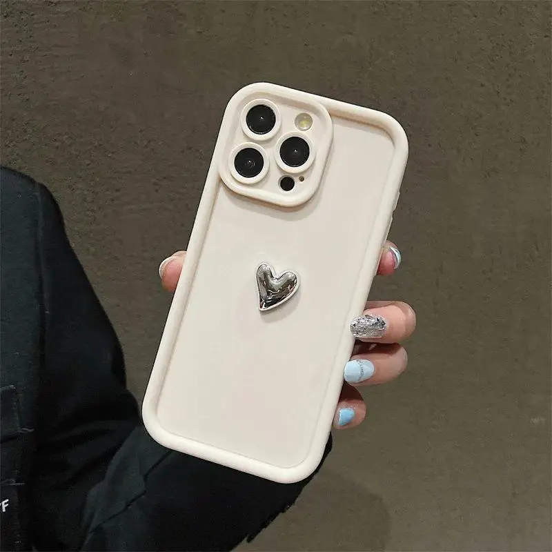 Silver Heart Silicone Soft Phone Case for Girls - Shockproof Back Cover