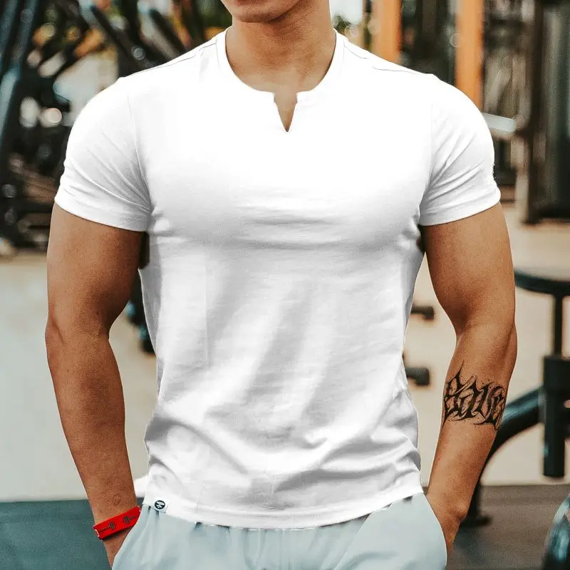 thumbnail image 1 of Camisetas para hombre, camiseta de secado rápido para hombre, camiseta lisa sin logotipo, camiseta lisa para gimnasio, cuello en V, ropa de verano barata y de alta calidad S, 1 of 4