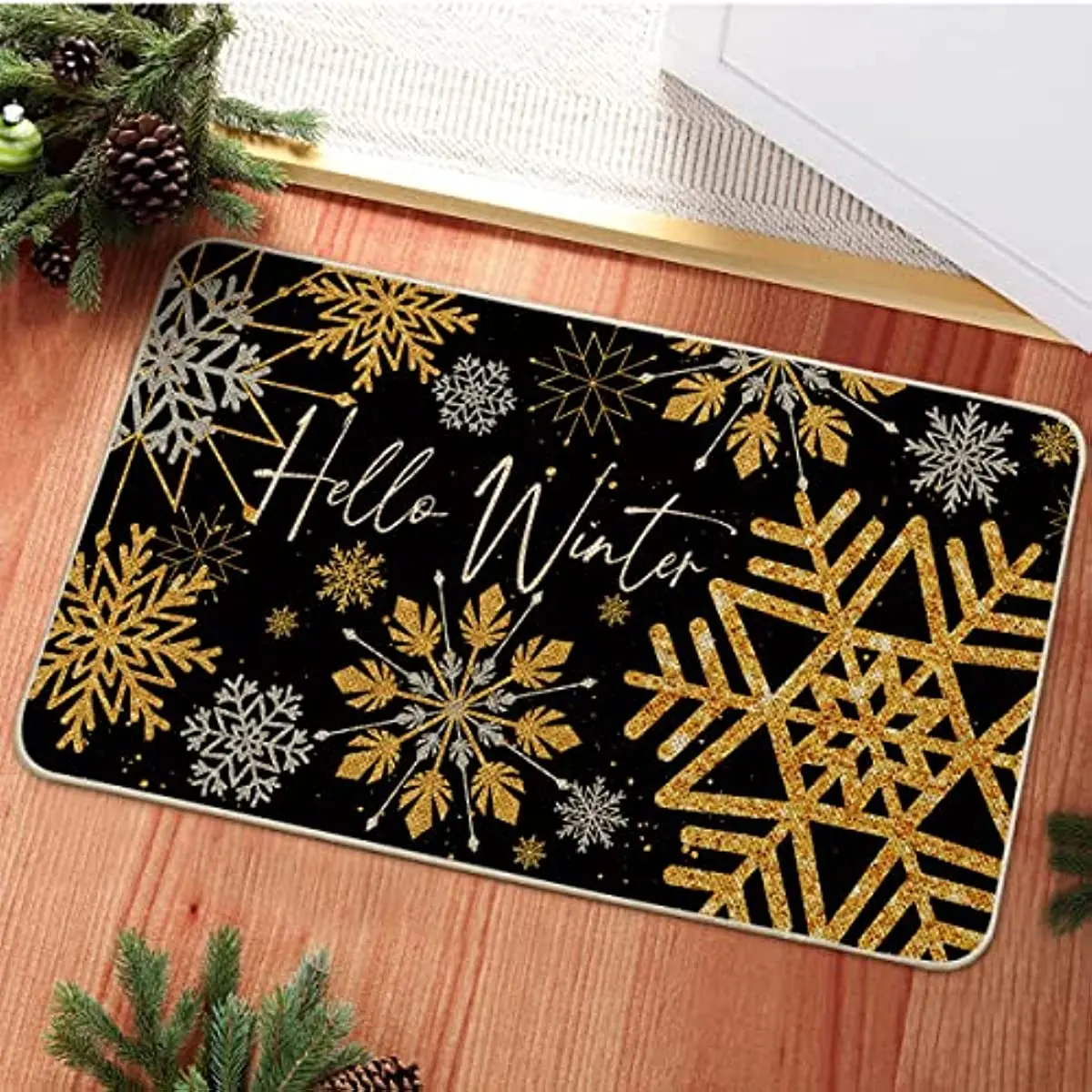 Black Snowflake Indoor Doormat Floormat Non Slip Door Rug Washable Floor  Mats for Christmas Winter Home Kitchen Bedroom Decor