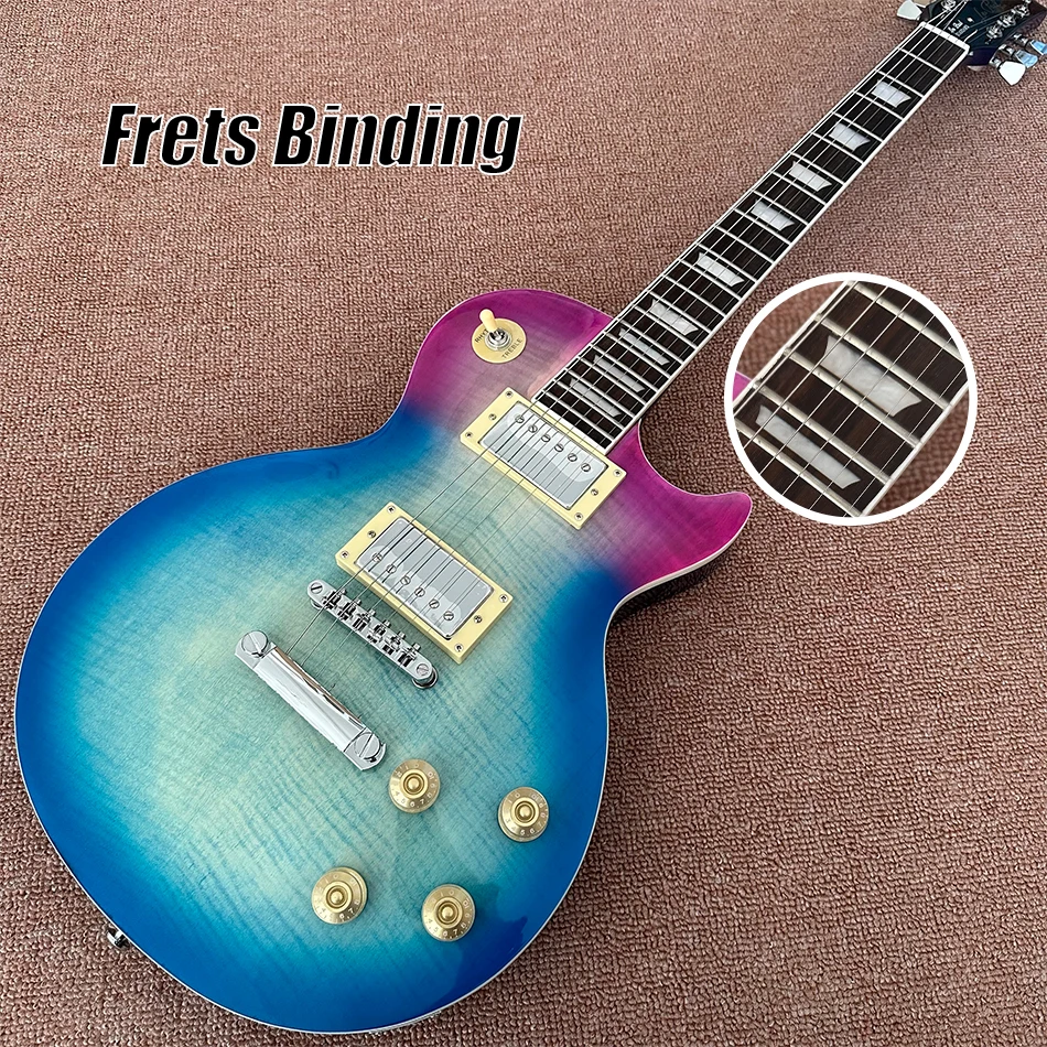 

LP Standard Electric Guitar, Blueberry Flame Maple Top, Rosewood Fingerboard, Frets Binding, Chrome Hardware, Free Shipping