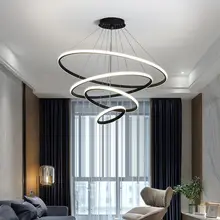  Modern Pendant Lamp Led Rings Circle Ceiling Hanging Chandelier Black Loft Living Dining Room Kitchen Indoor Lighting Fixture 