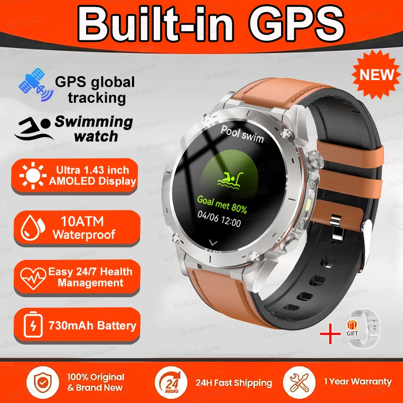 GPS Sports Smartwatch 10ATM Waterproof 1.43" AMOLED Health Monitor - Picture 34 of 43